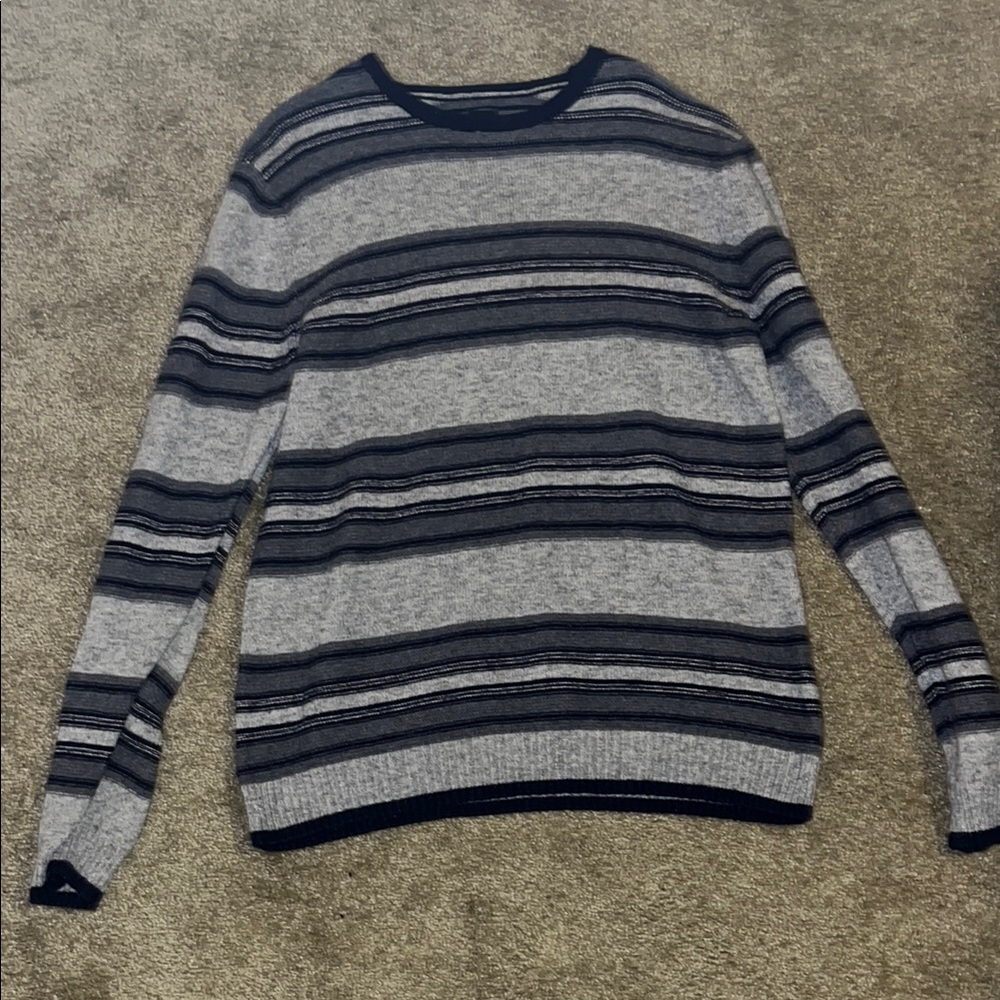 GAP Gray and Black Crewneck Sweater with Classic Stripes